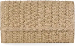 Fozehlad Straw Clutch Bags for Women Straw Beach Crossbody Purse Woven Envelope Wallet Fold Over Chain Shoulder Bag