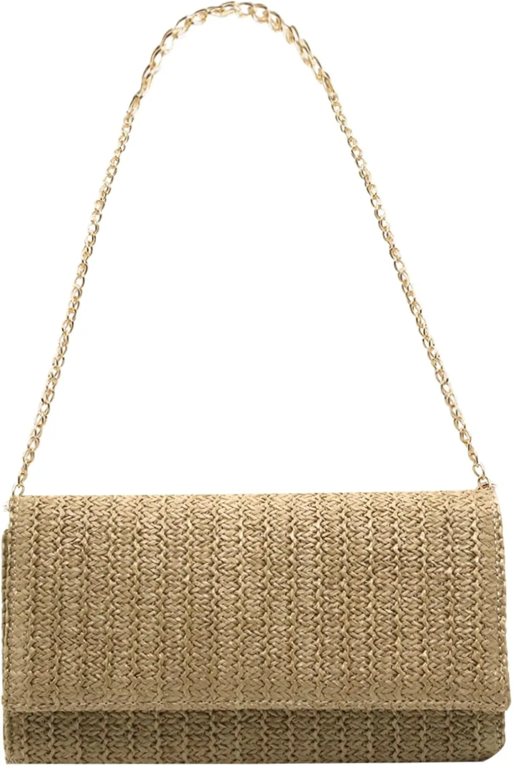 Fozehlad Straw Clutch Bags for Women Straw Beach Crossbody Purse Woven Envelope Wallet Fold Over Chain Shoulder Bag