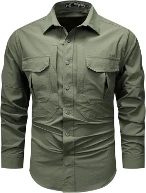 FREDD MARSHALL Men's Long Sleeve Multi Pockets Work Shirts