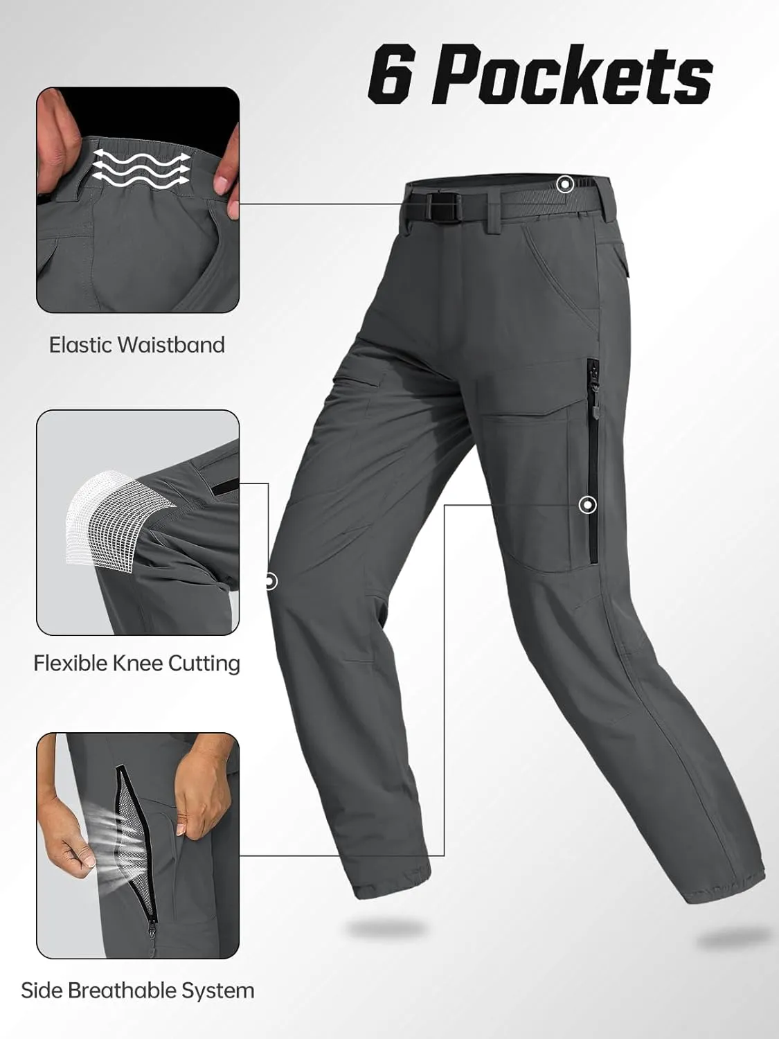 FREE SOLDIER Men's Hiking Pants Water Resistant Quick Dry Lightweight Tactical Cargo Work Pants for Travel Outdoor