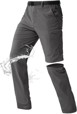 FREE SOLDIER Men's Outdoor Convertible Hiking Pants with Belt Lightweight Quick Dry Tactical Cargo Pants Nylon Spandex (Gray 38Wx30L)