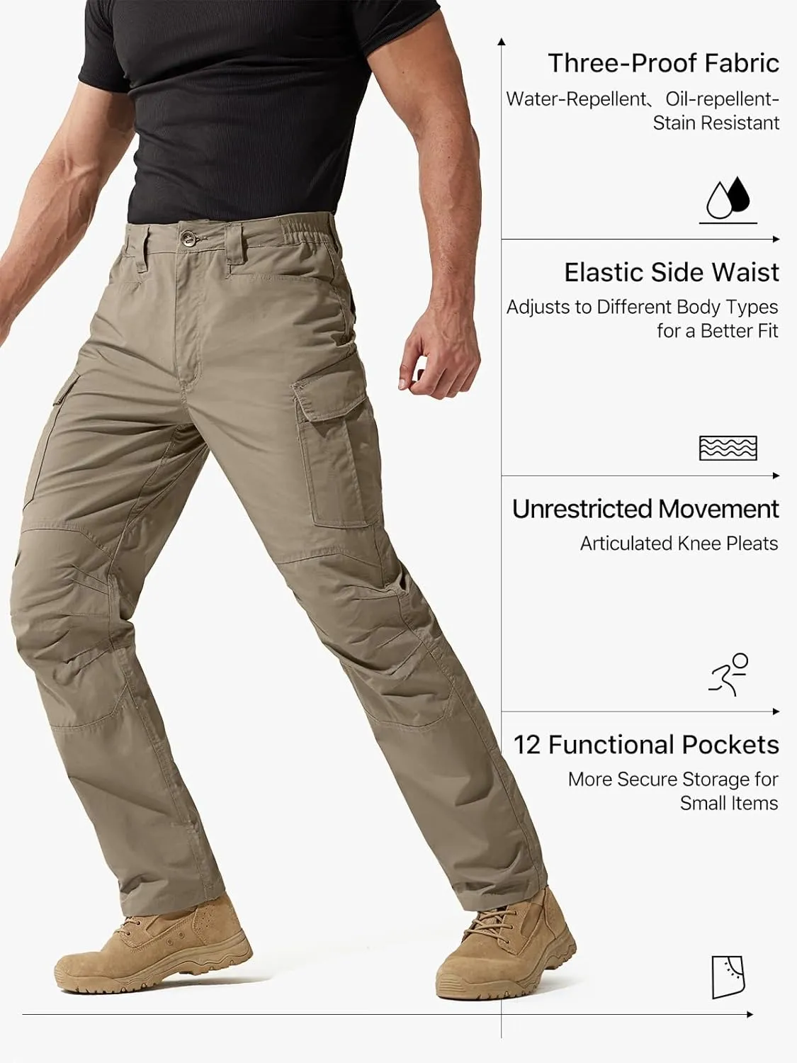 FREE SOLDIER Men's Water Resistant Pants Relaxed Fit Tactical Cargo Work Pants with Multi Pocket