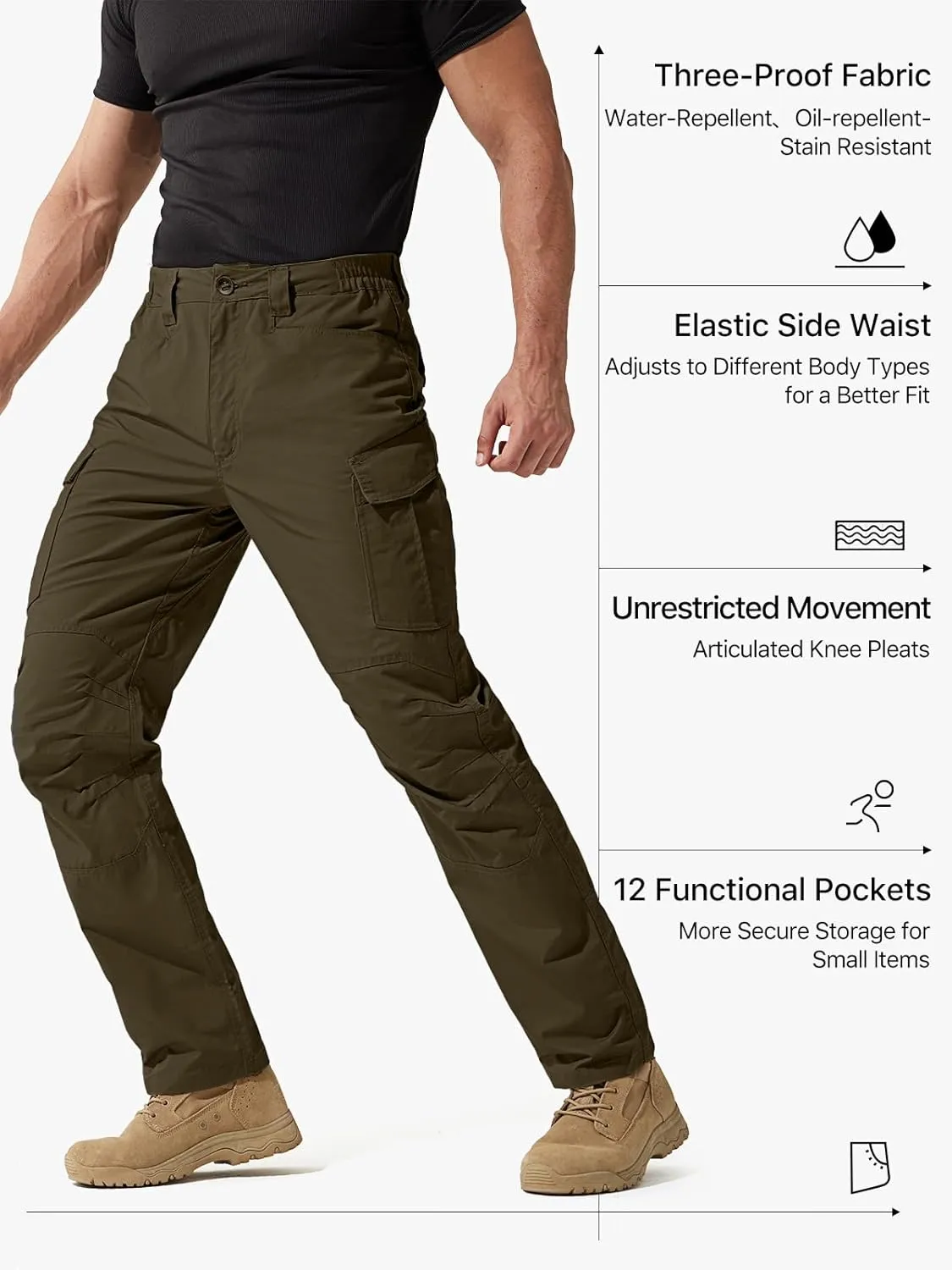 FREE SOLDIER Men's Water Resistant Pants Relaxed Fit Tactical Cargo Work Pants with Multi Pocket