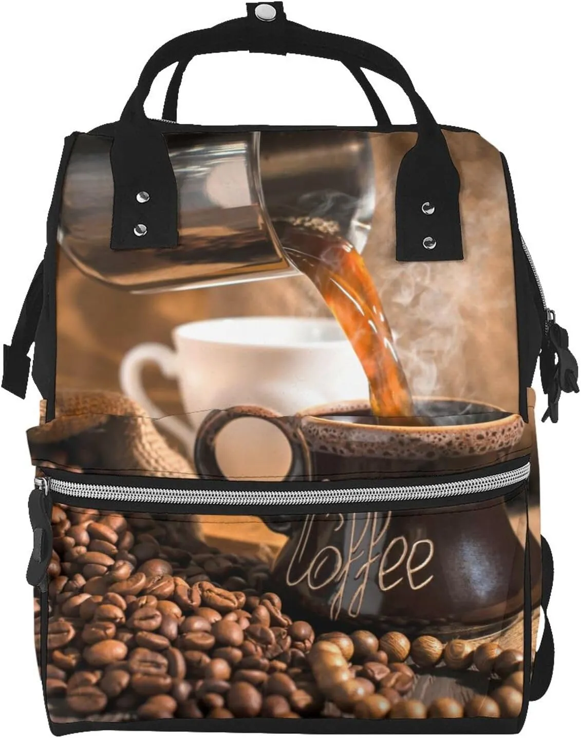 Freshly Brewed Hot Coffee Diaper Bag Backpack Large Capacity Multifunction with Insulated Pockets Waterproof Baby Diaper Bags Baby Travel Essentials for Moms,Dads,Newborns