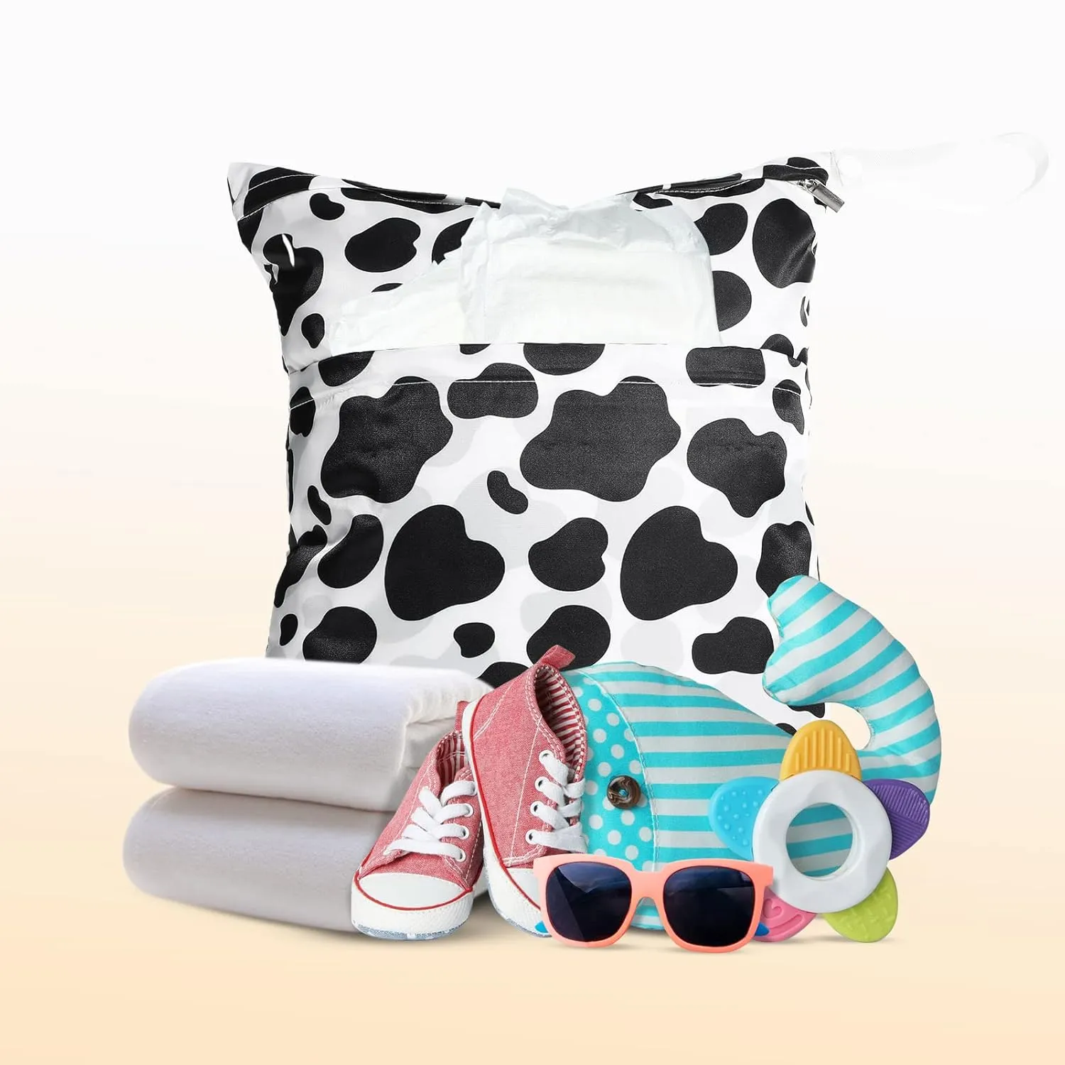 Frienda 4 Pieces Wet Dry Bag for Baby Waterproof Reusable Washable Diaper Bag Sealed with Handle for Travel, Beach, Swimsuit, Diapers, Dirty Gym Clothes and Toiletries (Animal Print)
