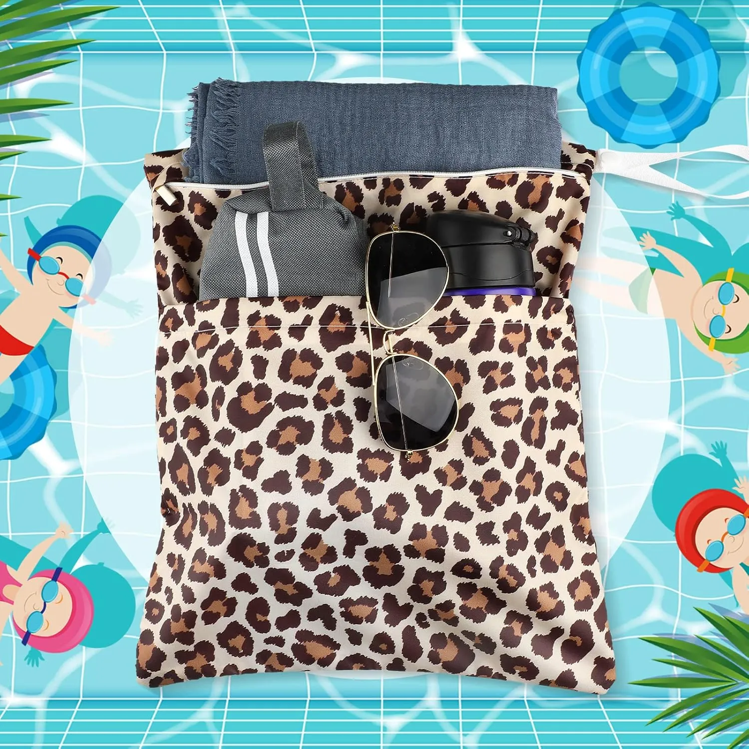 Frienda 4 Pieces Wet Dry Bag for Baby Waterproof Reusable Washable Diaper Bag Sealed with Handle for Travel, Beach, Swimsuit, Diapers, Dirty Gym Clothes and Toiletries (Animal Print)