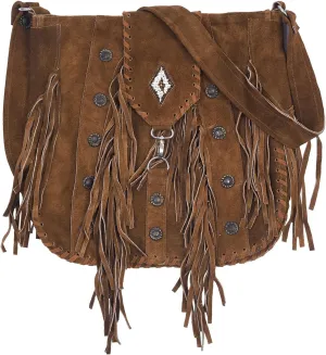Fringe Crossbody Purse with Decorative Studs and Beaded Accent