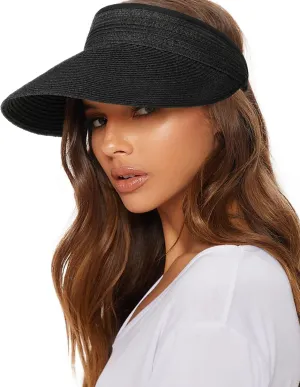 FURTALK Womens Sun Visor Hat Straw Sun Visors for Women Summer Packable Ponytail Beach Hats for Women Travel UPF 80 