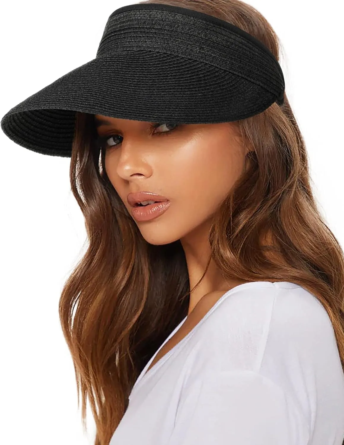 FURTALK Womens Sun Visor Hat Straw Sun Visors for Women Summer Packable Ponytail Beach Hats for Women Travel UPF 80 