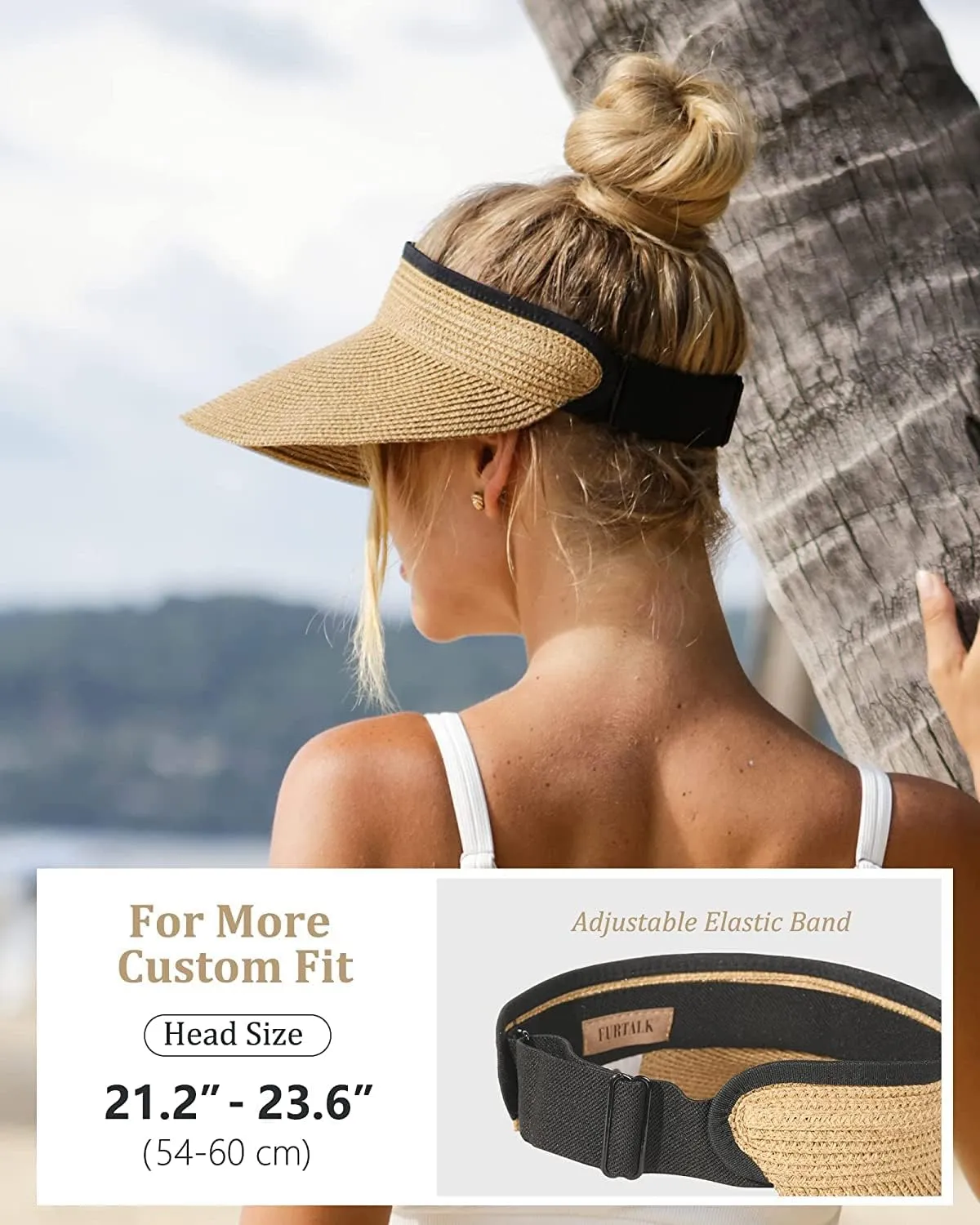 FURTALK Womens Sun Visor Hat Straw Sun Visors for Women Summer Packable Ponytail Beach Hats for Women Travel UPF 80 