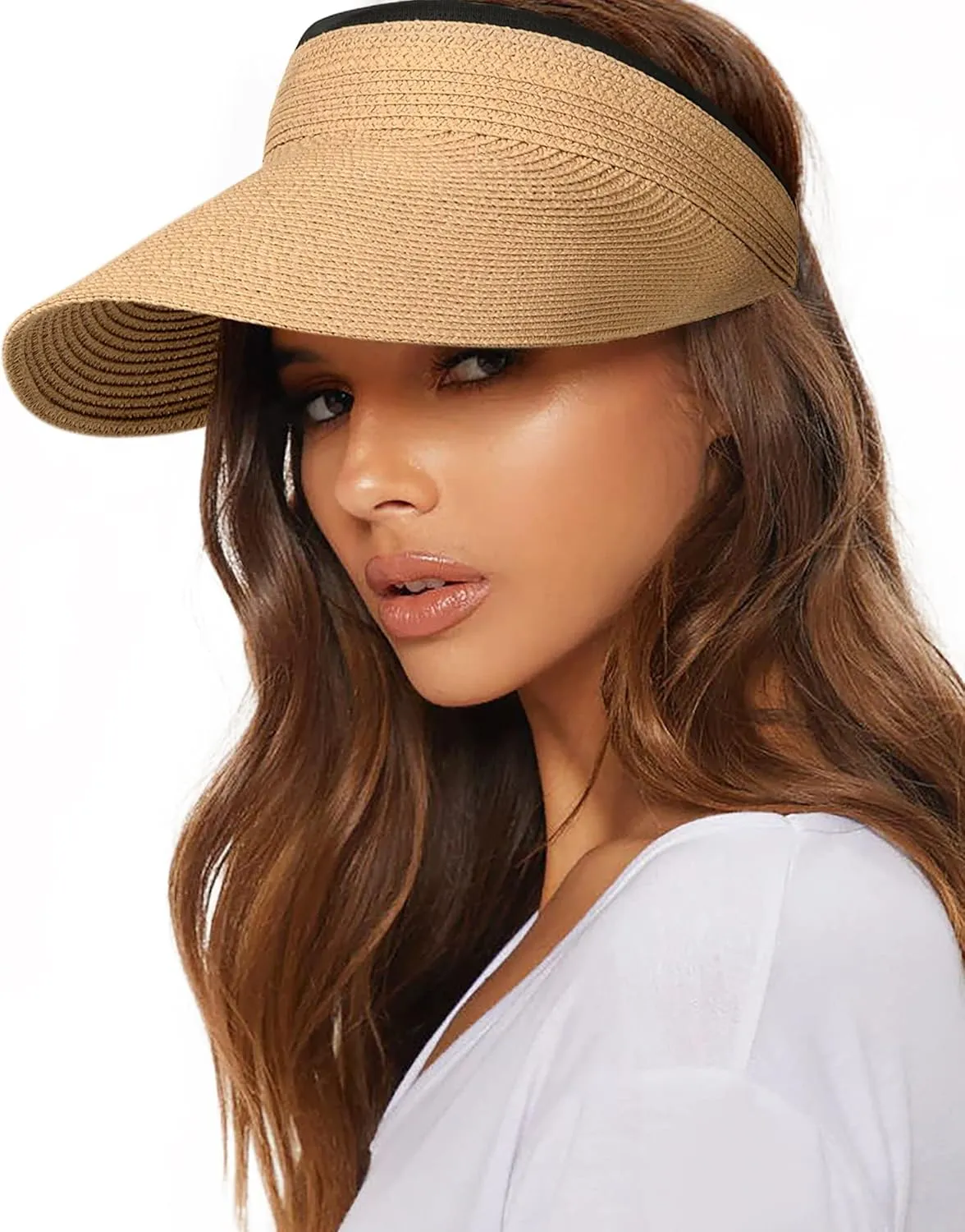 FURTALK Womens Sun Visor Hat Straw Sun Visors for Women Summer Packable Ponytail Beach Hats for Women Travel UPF 80 