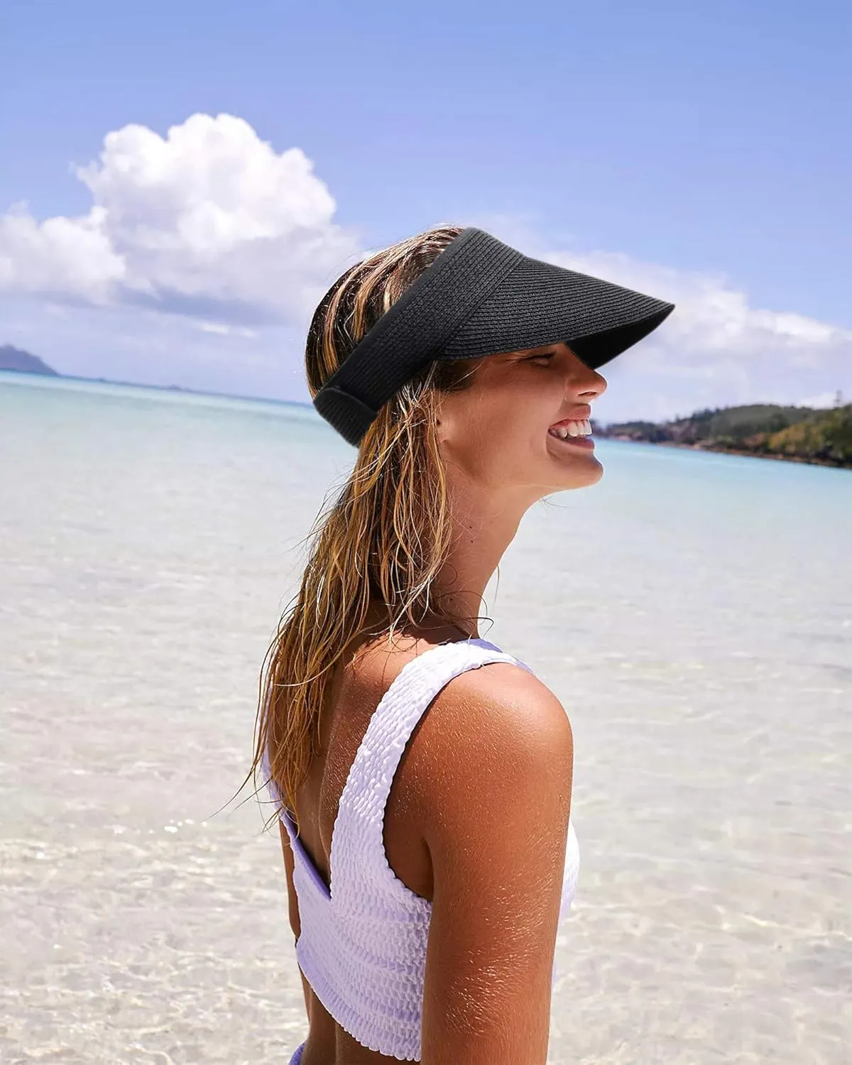 FURTALK Womens Sun Visor Hat Straw Sun Visors for Women Summer Packable Ponytail Beach Hats for Women Travel UPF 80 