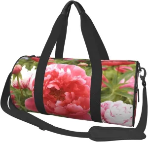 Garden Peony Printed Sports Gym Bag for Men Women Foldable Duffel Bag Carry On Weekender Bag for Travel Sports
