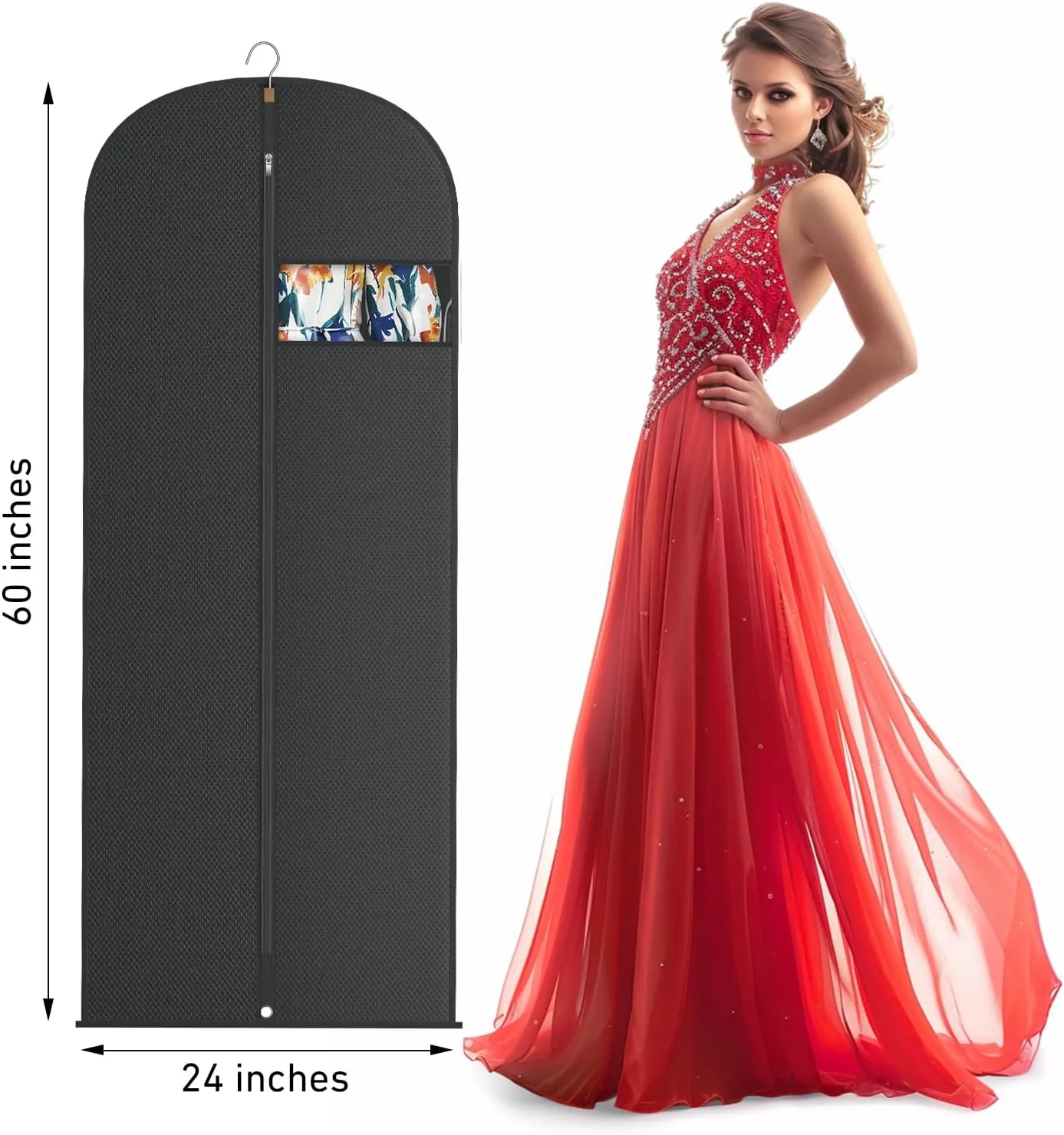 Garment Bags for Hanging Clothes, Suit Bags for Closet Storage and Travel, Suit Cover Bags with Zipper for Coats, Jackets, Shirts (Black, L 60" x 6 Pack)