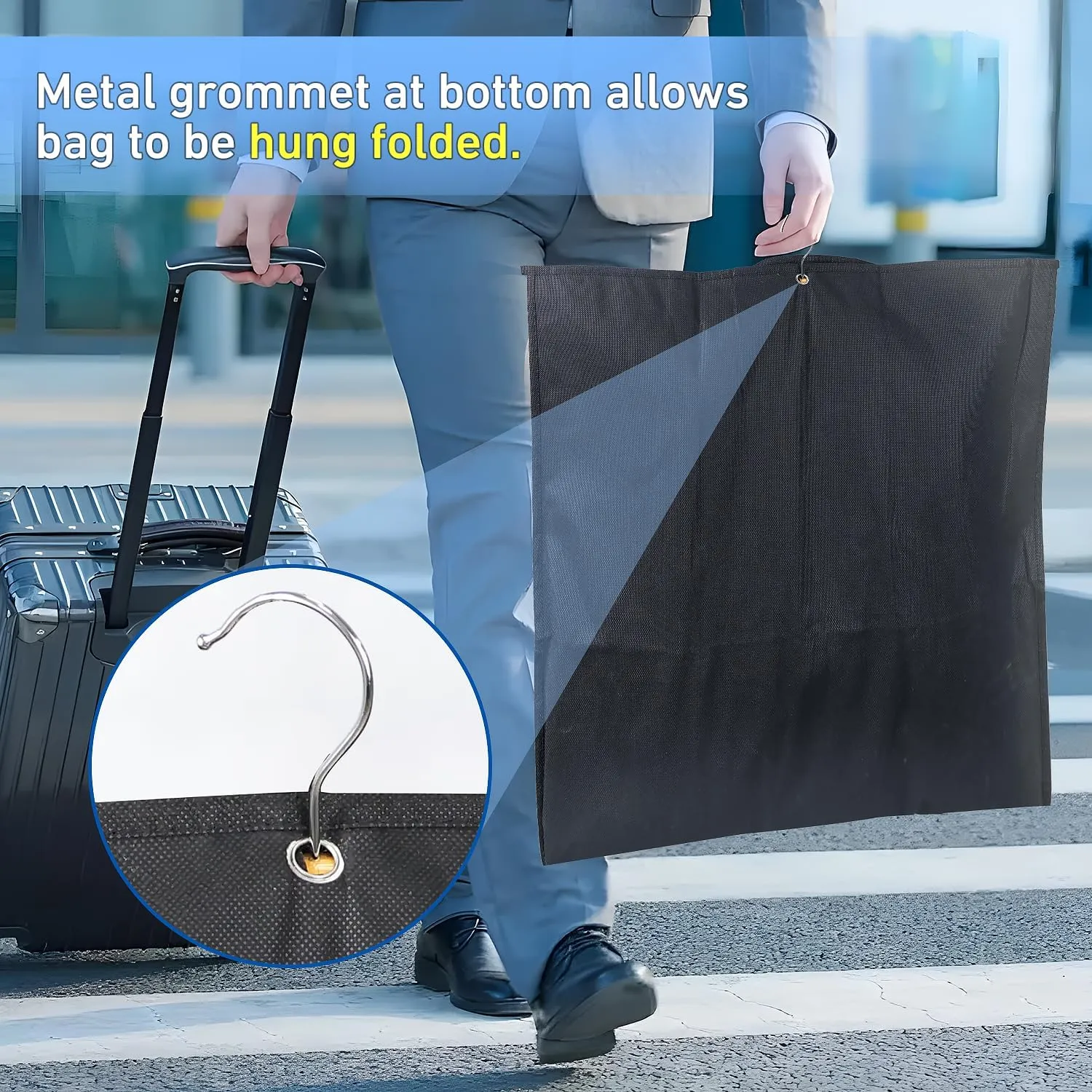 Garment Bags for Hanging Clothes, Suit Bags for Closet Storage and Travel, Suit Cover Bags with Zipper for Coats, Jackets, Shirts (Black, L 60" x 6 Pack)