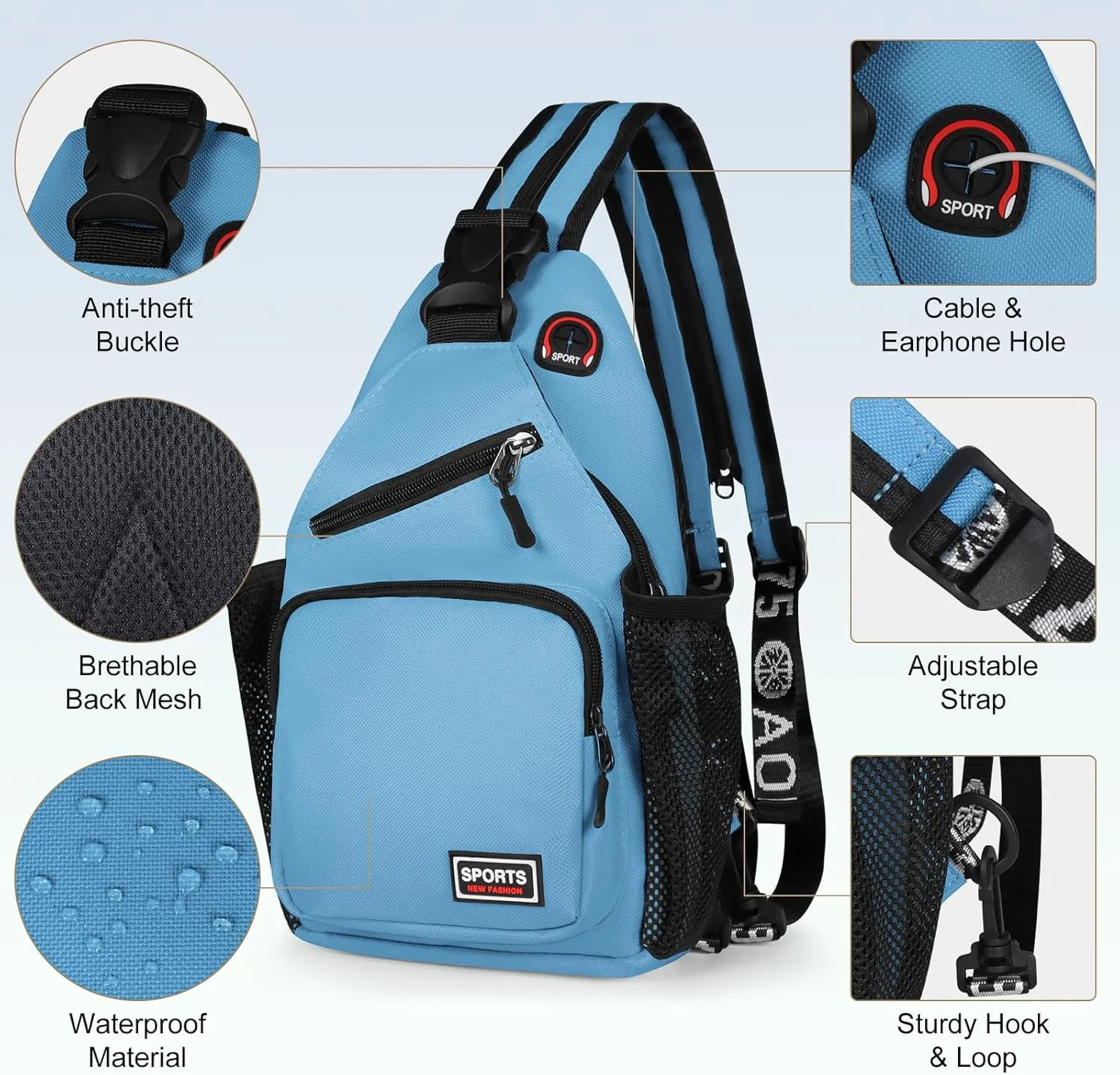 Geestock Crossbody Sling Bag Backpack for Men & Women, Convertible Shoulder Bag Waterproof Chest Bag For Daypack Travel Hiking (Blue)