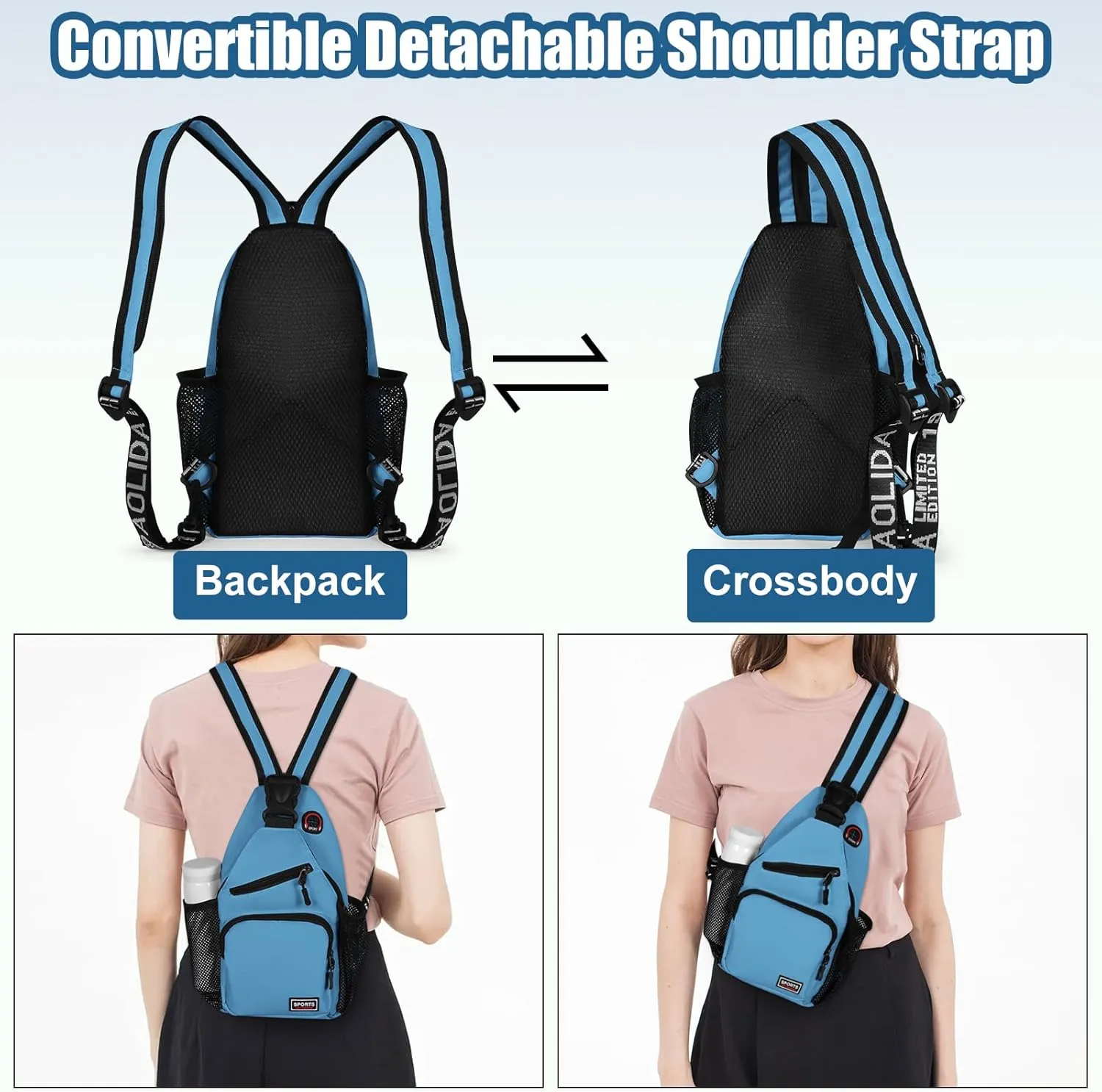 Geestock Crossbody Sling Bag Backpack for Men & Women, Convertible Shoulder Bag Waterproof Chest Bag For Daypack Travel Hiking (Blue)