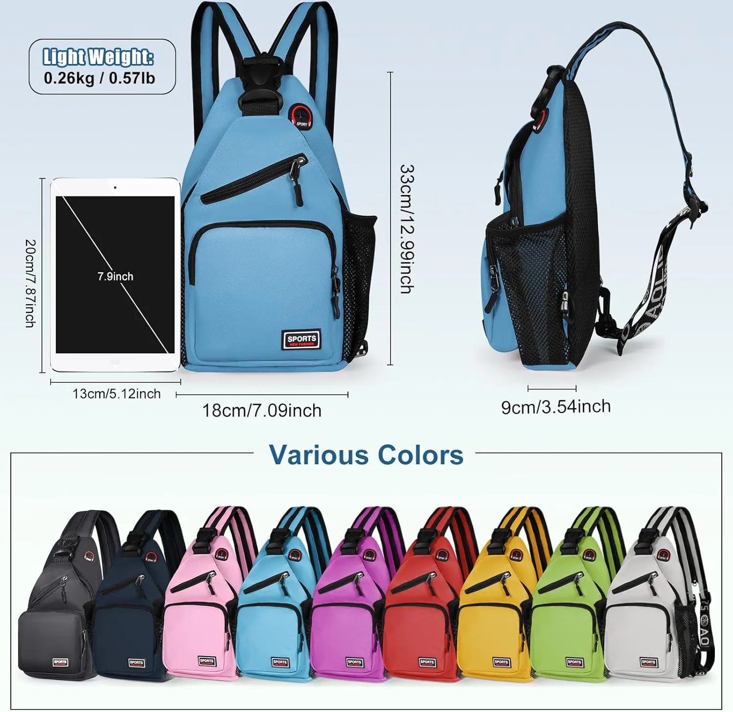 Geestock Crossbody Sling Bag Backpack for Men & Women, Convertible Shoulder Bag Waterproof Chest Bag For Daypack Travel Hiking (Blue)