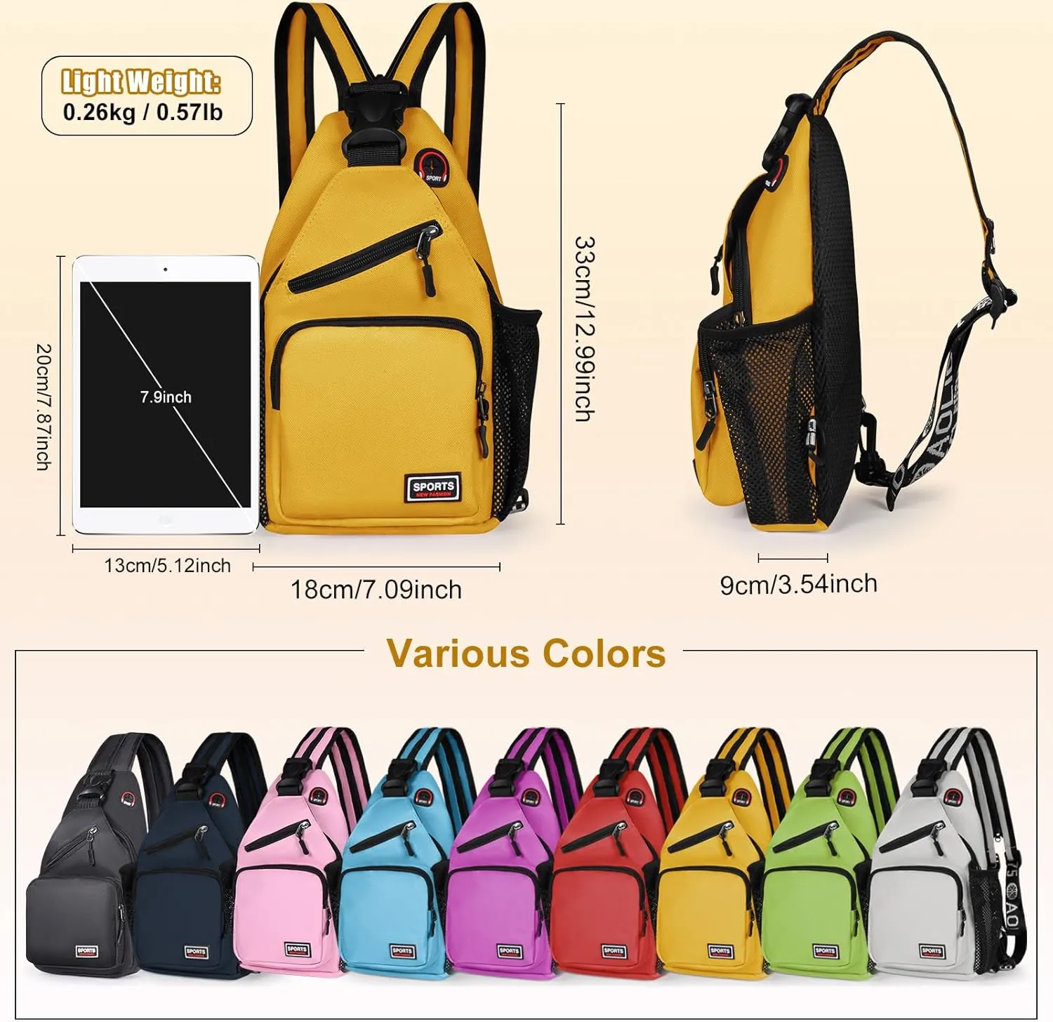 Geestock Crossbody Sling Bag Backpack for Men & Women, Convertible Shoulder Bag Waterproof Chest Bag For Daypack Travel Hiking (Yellow)