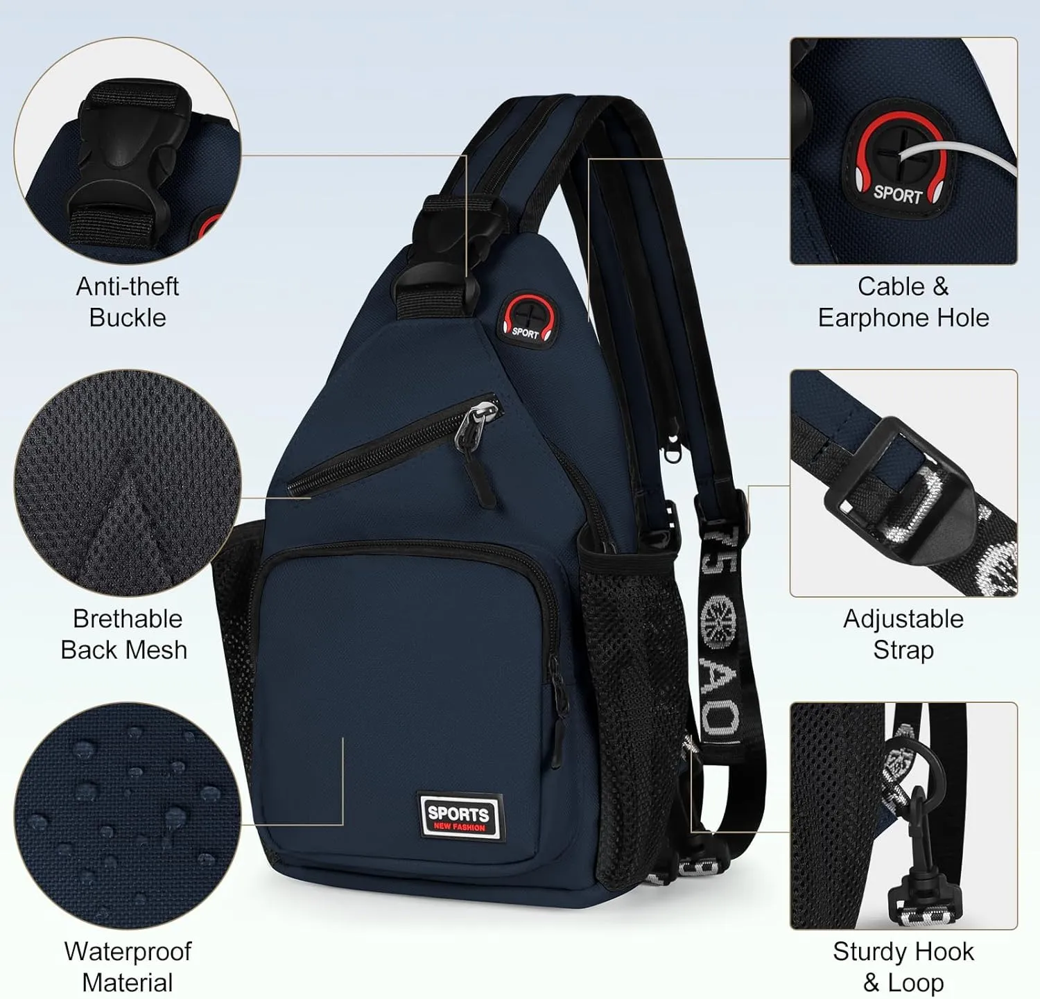 Geestock Crossbody Sling Bag for Men & Women, 2-1 Small Backpack Convertible Sling Backpack Waterproof Shoulder Chest Bag for Daypack Travel Hiking (Navy Blue)