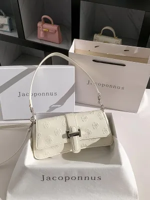 Genuine Leather Camellia White Underarm Bag Women 2024 New Light Luxury Niche Premium Sense Shoulder Bag