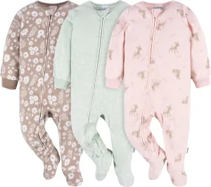 Gerber Baby Girls' Flame Resistant Fleece Footed Pajamas 3-Pack