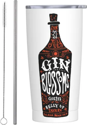 Gin Musics Blossoms Stainless Steel Insulated Tumbler 20oz with lid Travel Mug with Straw for Cold Hot