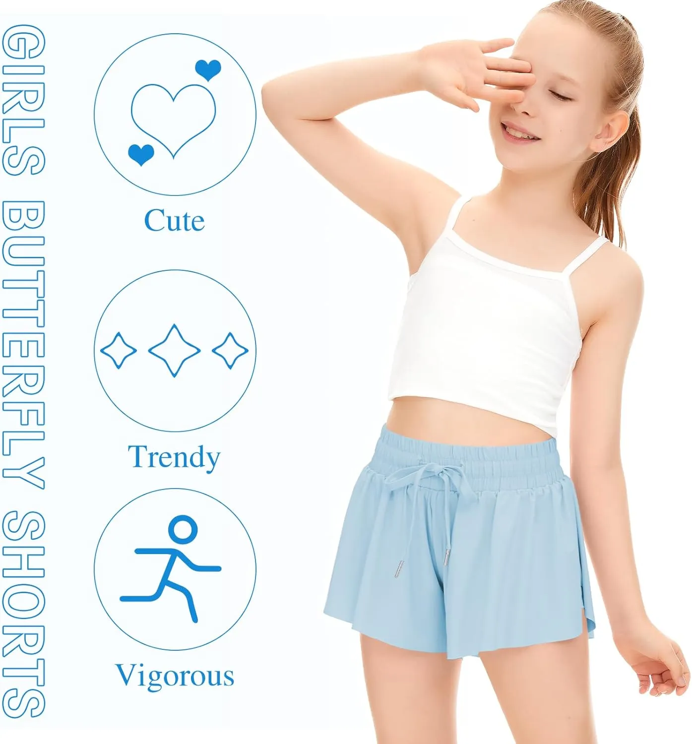 Girls Athletic Flowy Shorts with Pocket - 2 in 1 Butterfly Shorts for Teen Girls Youth Running Sports Spandex