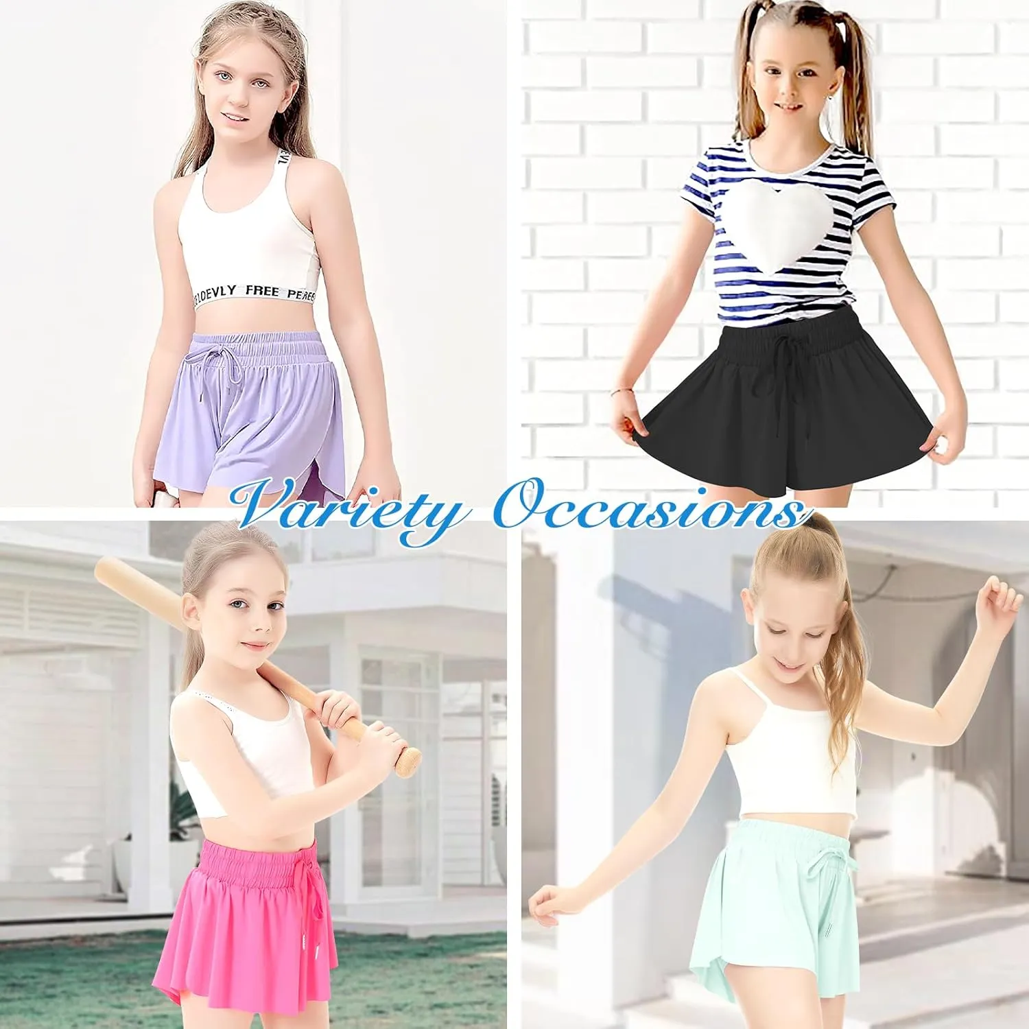 Girls Athletic Flowy Shorts with Pocket - 2 in 1 Butterfly Shorts for Teen Girls Youth Running Sports Spandex