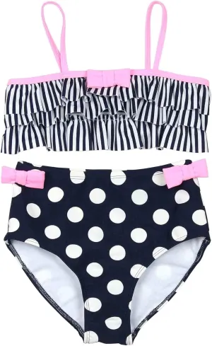 Girls' Bathing Beauty Stripe and Polka Dot Bikini, Sizes 4-12