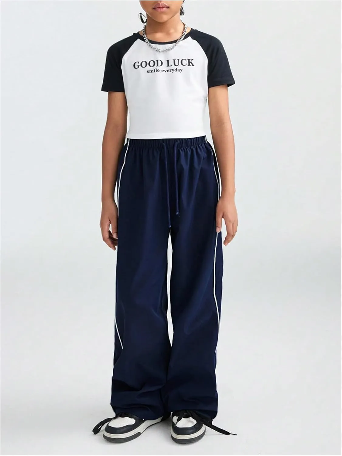Girl's Wide Leg High Waist Sweatpants Side Striped Extra Long Baggy Track Pants Trousers