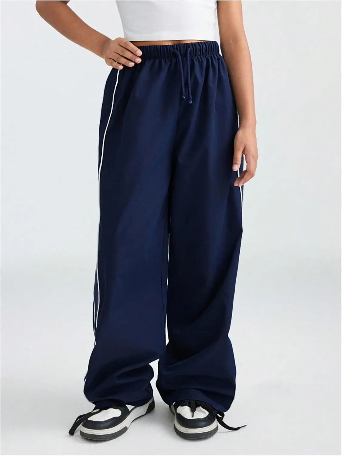 Girl's Wide Leg High Waist Sweatpants Side Striped Extra Long Baggy Track Pants Trousers