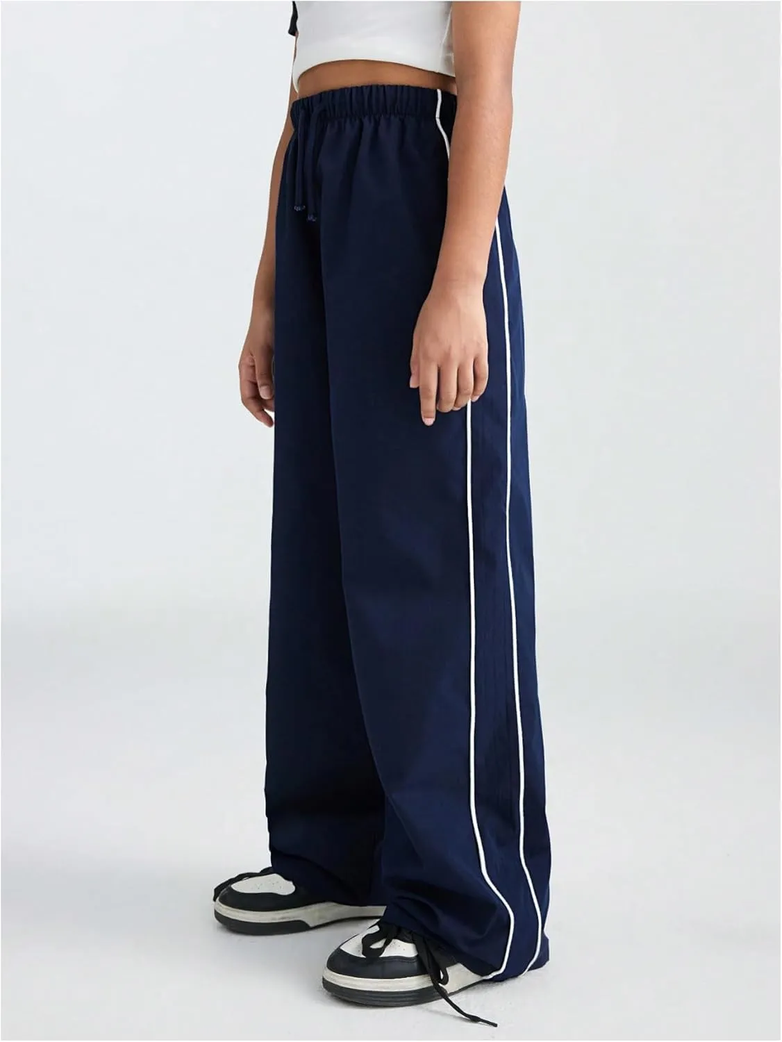 Girl's Wide Leg High Waist Sweatpants Side Striped Extra Long Baggy Track Pants Trousers