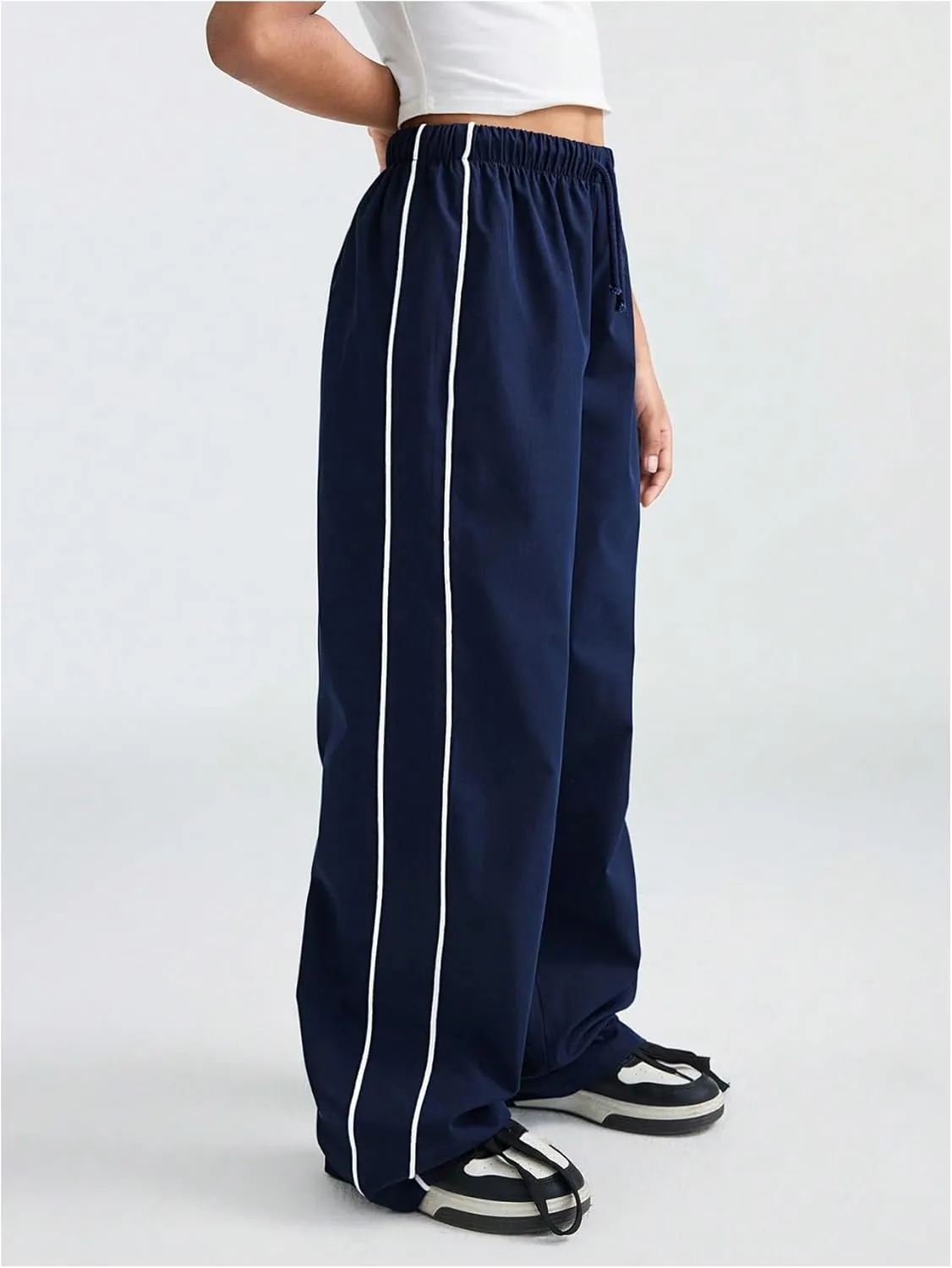 Girl's Wide Leg High Waist Sweatpants Side Striped Extra Long Baggy Track Pants Trousers