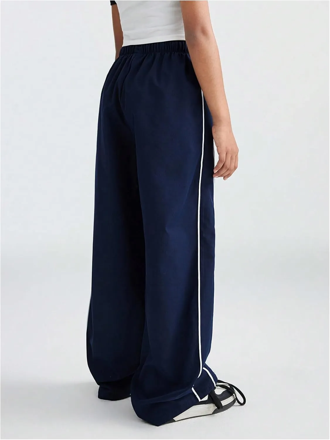 Girl's Wide Leg High Waist Sweatpants Side Striped Extra Long Baggy Track Pants Trousers
