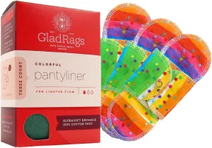 GladRags Reusable Pantyliner (3-Pack) - 100% Cotton Reusable Menstrual Pads, Washable Absorbent Pantyliners, Light Flow Period Pads, Washing Machine Safe