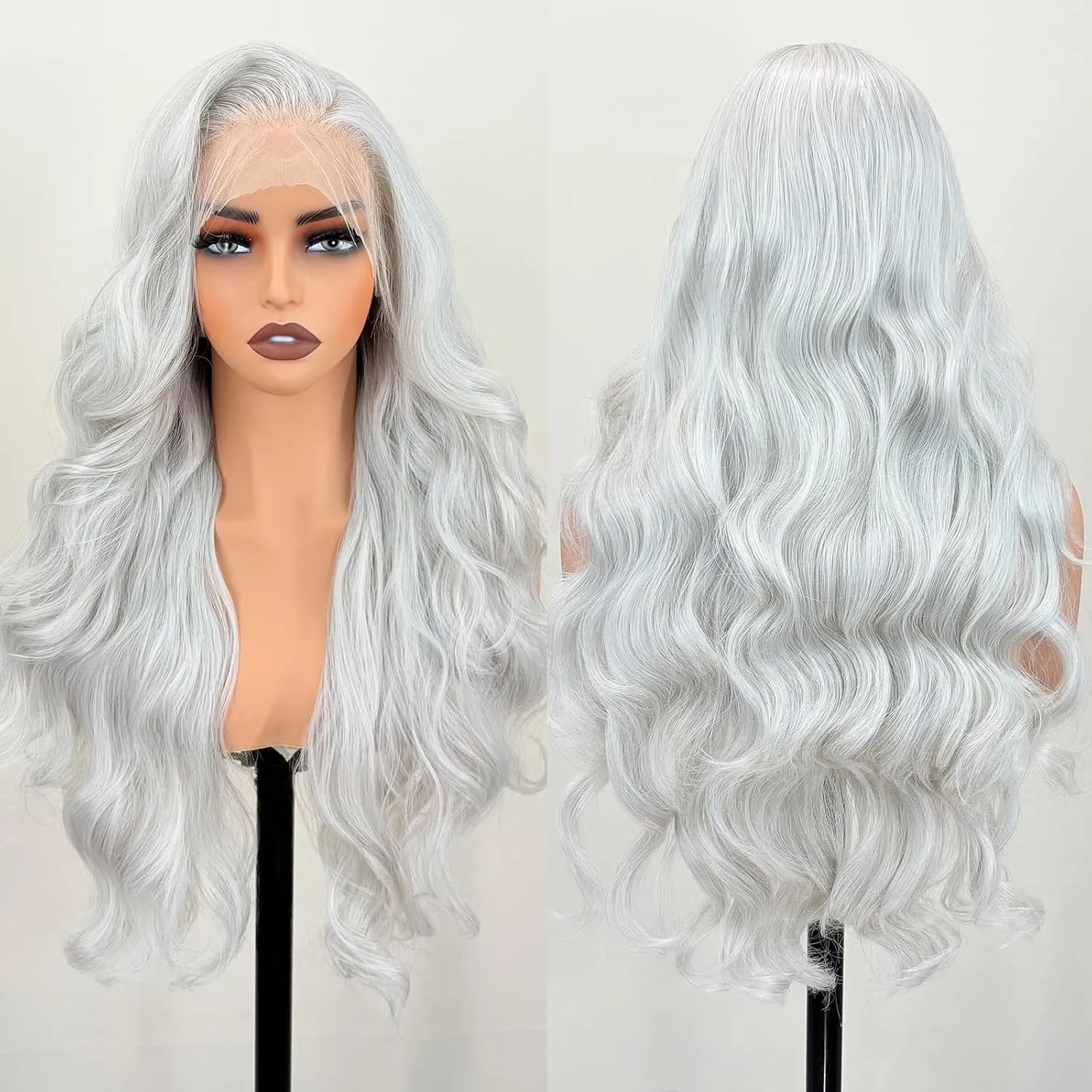 Glueless Natural Hairline 13×6 HD Lace Front Wigs Pre Layered Body Wave Synthetic lace front Wigs for white women Pre Plucked 26 Inch Tiny Knots Lace Wigs Wear and Go Light Grey