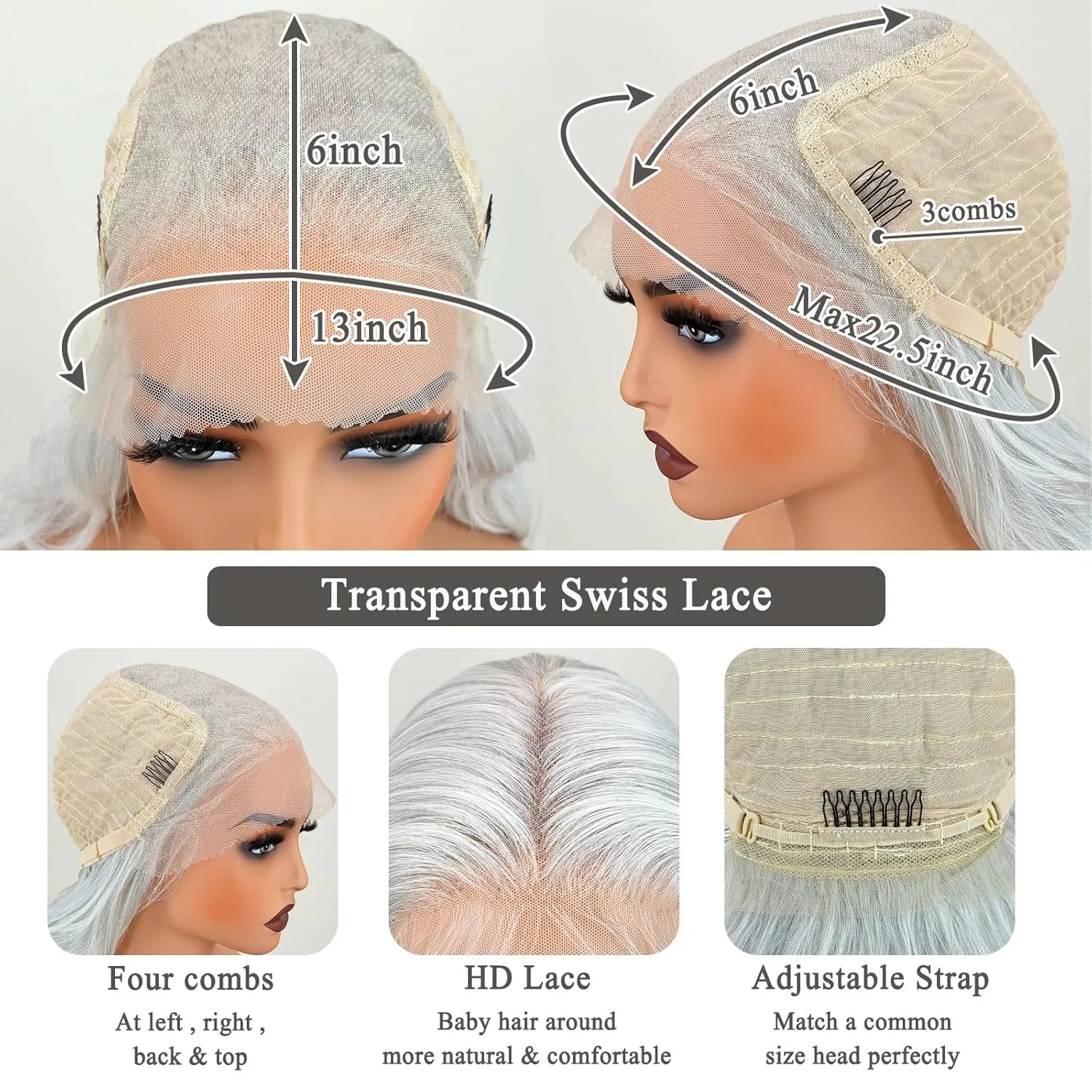Glueless Natural Hairline 13×6 HD Lace Front Wigs Pre Layered Body Wave Synthetic lace front Wigs for white women Pre Plucked 26 Inch Tiny Knots Lace Wigs Wear and Go Light Grey
