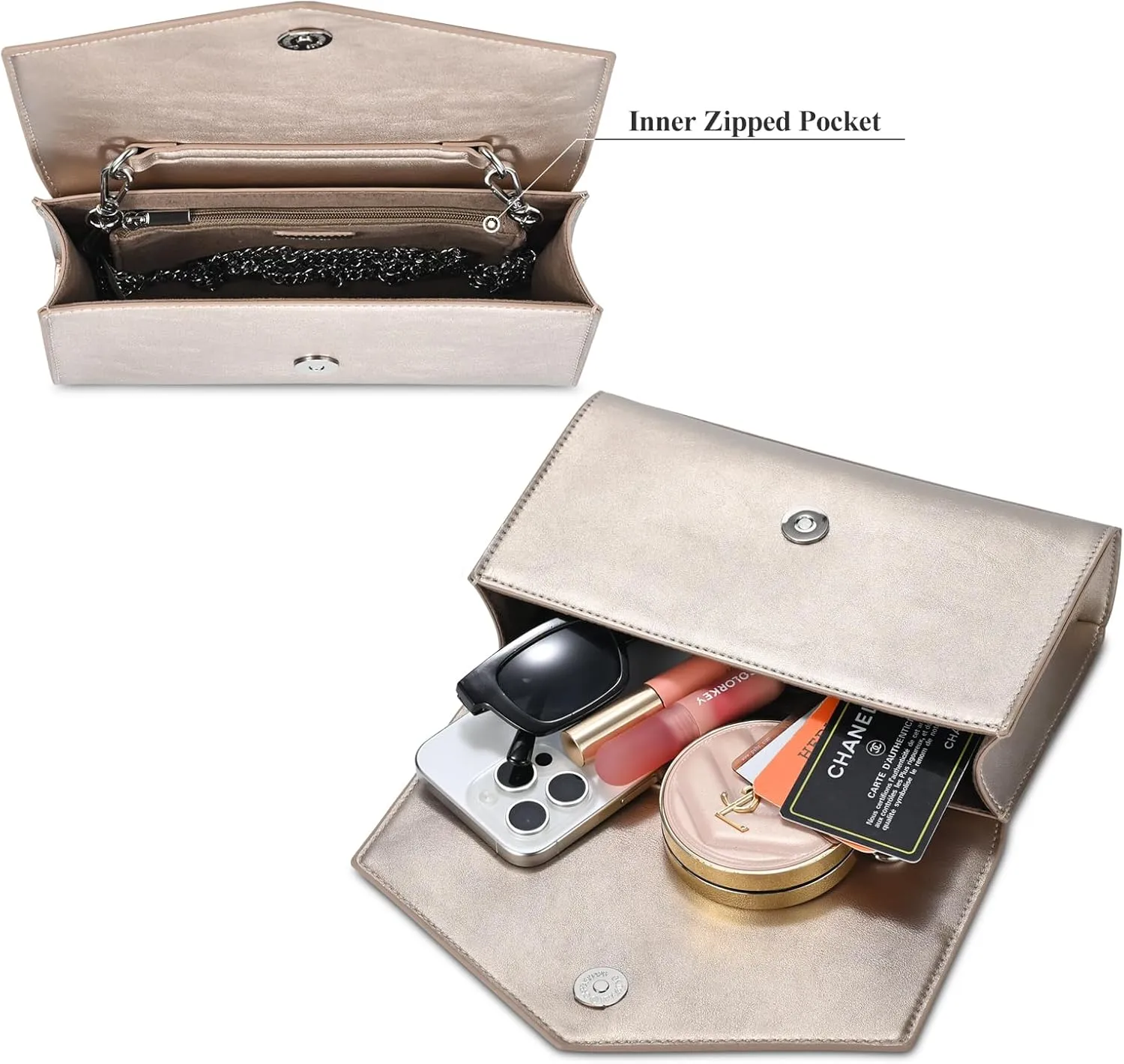 GM LIKKIE Clutch Purse for Women, Evening Envelope Clutch Bag, Crossbody Foldover PU Leather Shoulder Handbag