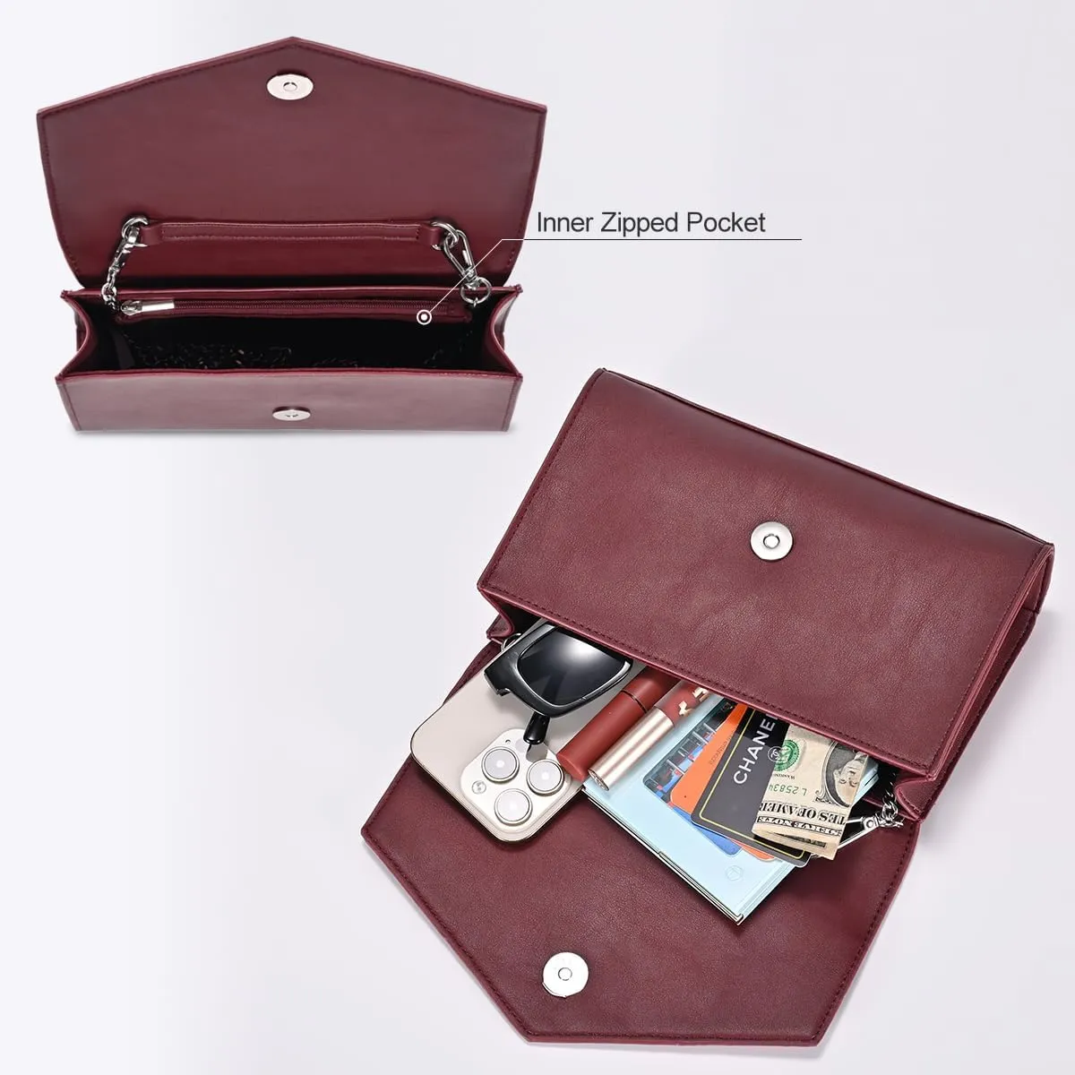 GM LIKKIE Clutch Purse for Women, Evening Envelope Clutch Bag, Crossbody Foldover PU Leather Shoulder Handbag