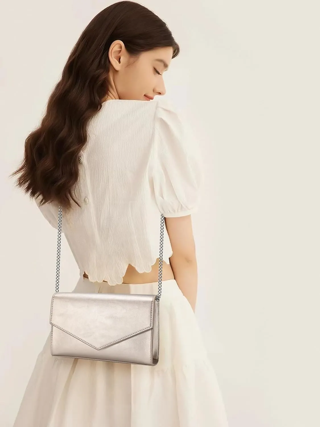 GM LIKKIE Clutch Purse for Women, Evening Envelope Clutch Bag, Crossbody Foldover PU Leather Shoulder Handbag