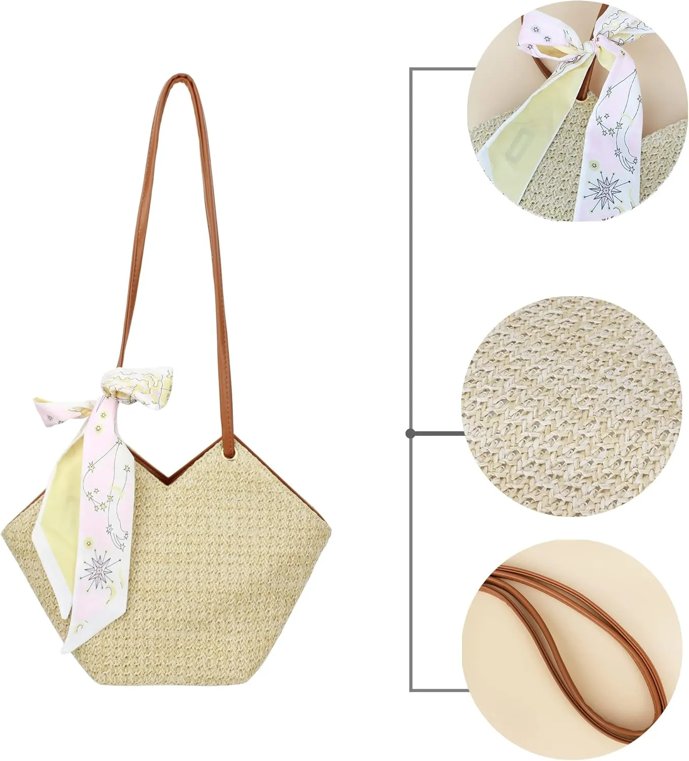 Goclothod Fashion Handbags Women Woven Straw Bag Summer Beach Tote Purse