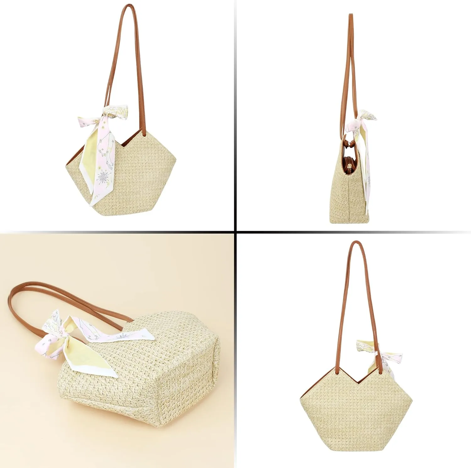 Goclothod Fashion Handbags Women Woven Straw Bag Summer Beach Tote Purse