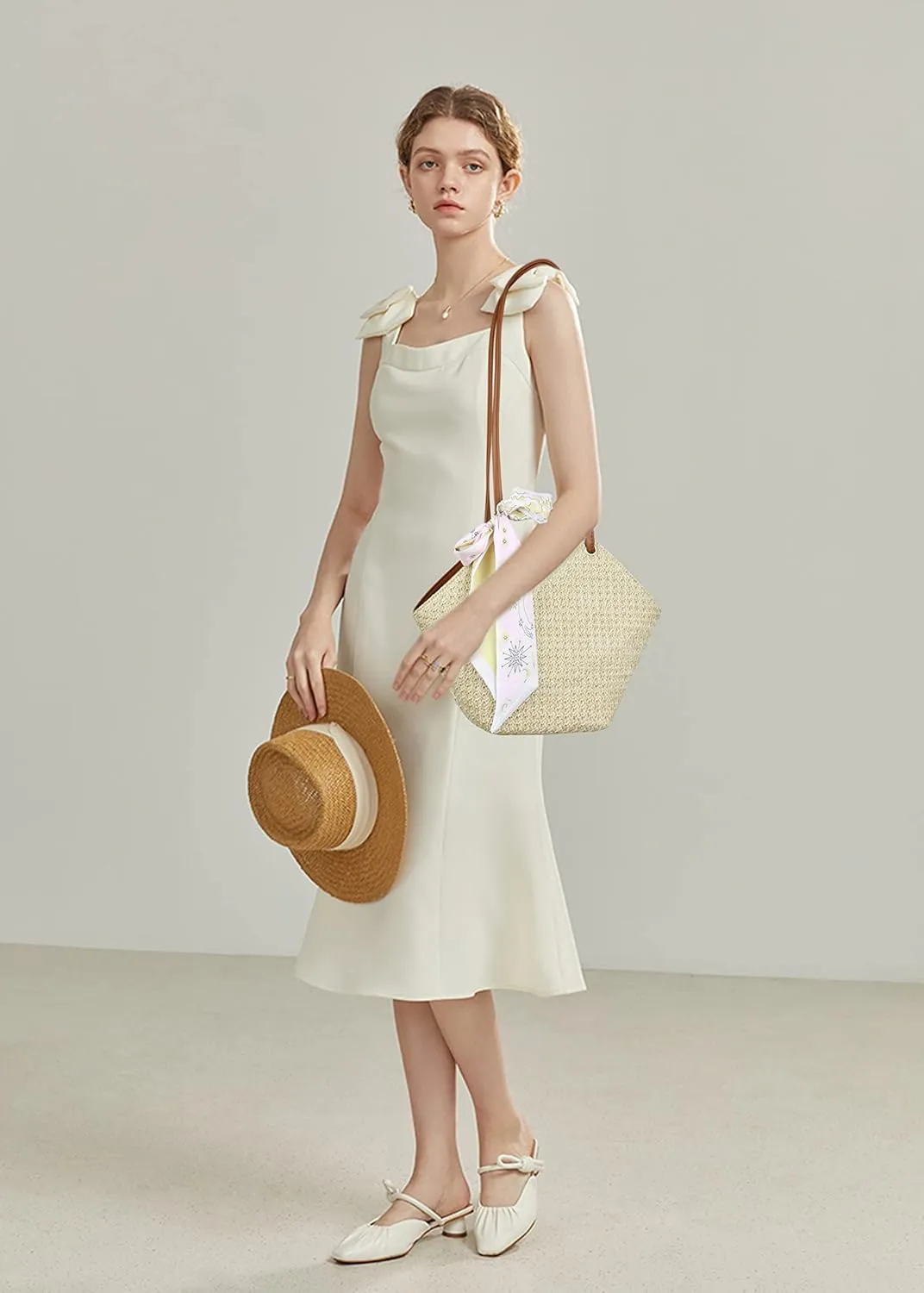 Goclothod Fashion Handbags Women Woven Straw Bag Summer Beach Tote Purse