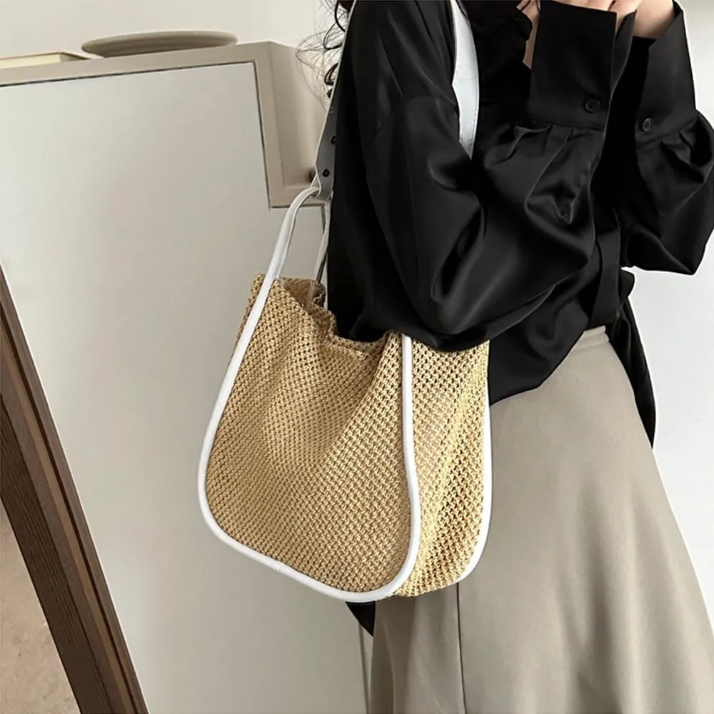 Gogobear Summer Woven Straw Tote Bag Large Capacity Comfortable Shoulder Bag Beach Vacation Boho Handbag