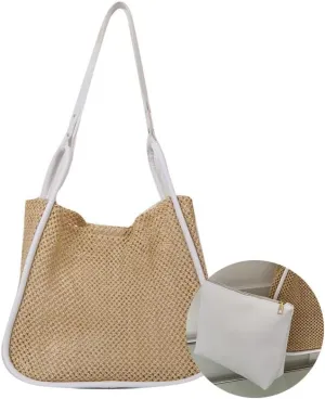 Gogobear Summer Woven Straw Tote Bag Large Capacity Comfortable Shoulder Bag Beach Vacation Boho Handbag