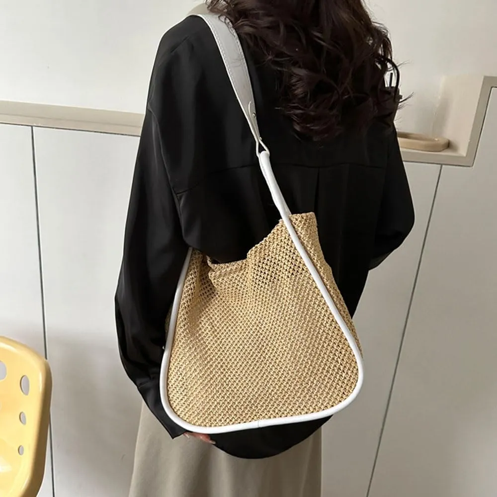 Gogobear Summer Woven Straw Tote Bag Large Capacity Comfortable Shoulder Bag Beach Vacation Boho Handbag