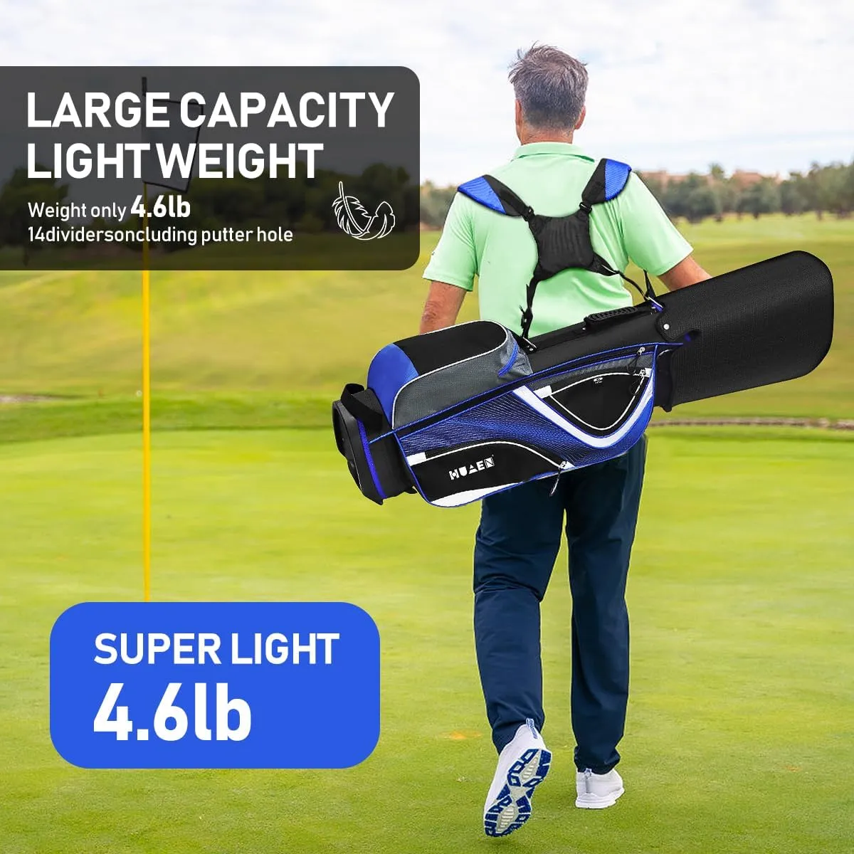 Golf Stand Bag - 14-Way Divider, 5 Pockets Golf Club Bags, Ergonomic Straps, Waterproof Nylon Material, Ideal for All Golfers