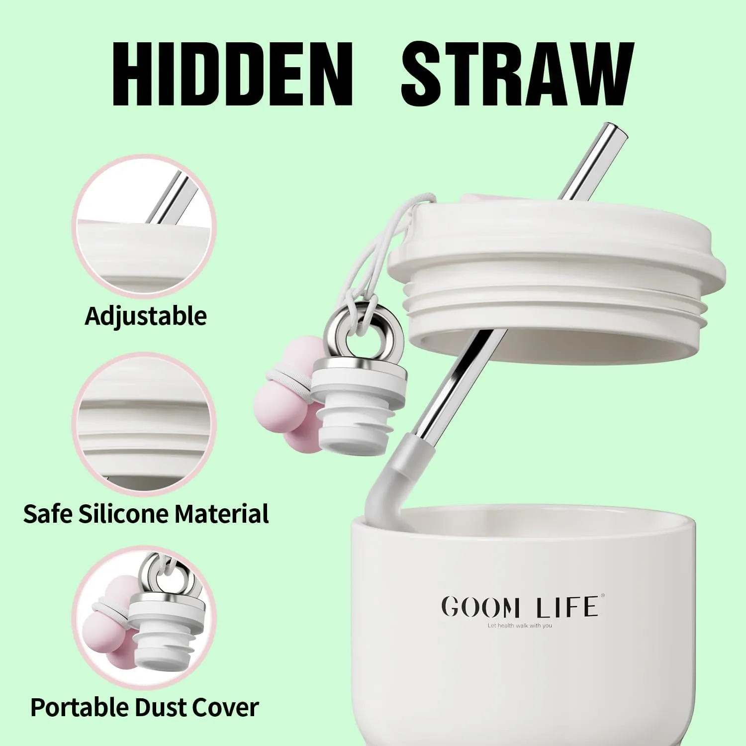 GOOM 18oz Travel Coffee Mug Tumbler with Lid and Straw, 18/10 Stainless Steel, 6-Layer Insulation, Spill Proof, Leak Proof Tumbler with Straw Mouth Rotary Lock, Coffee Mugs for Women - White, Pink