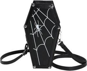 Gothic Pu Leather Bag Coffin Shape Crossbody Bag Halloween Cell Phone Purses Punk Shoulder Bag Handbags for Female